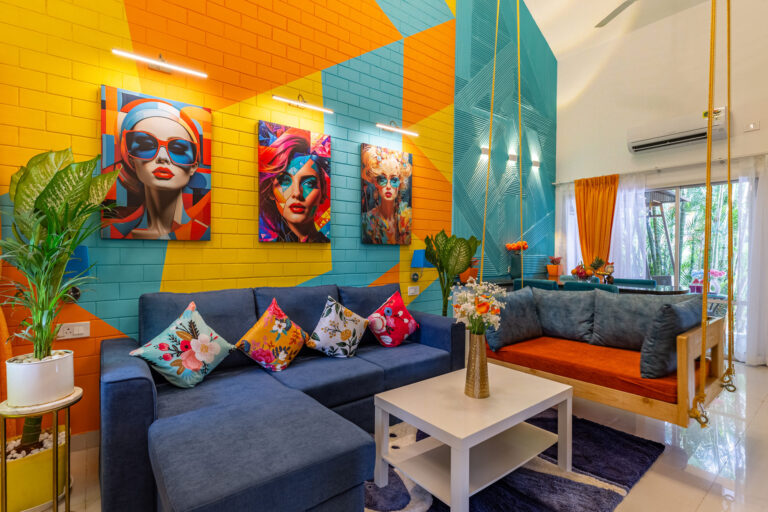 Tipsy, a three-bedroom shared-pool villa in Anjuna with pop-art walls